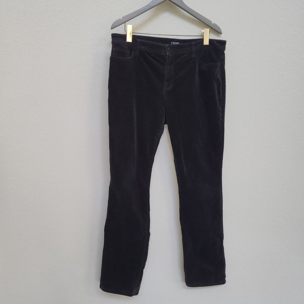 Corduroy pants Chaps Womens 16 Dark Grey Black Straight Leg Mid Rise Fall Winter